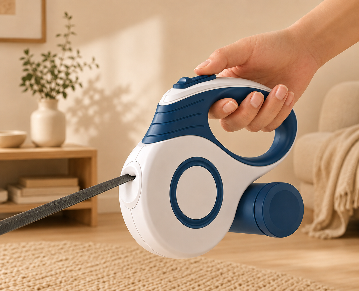 Laisse rétractable pour chien avec distributeur de sacs