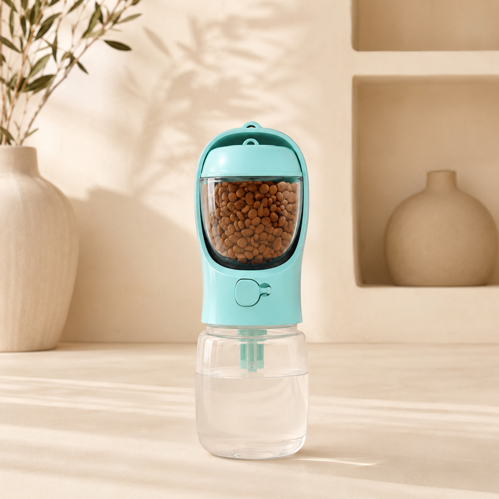 Gourde nomade 2-en-1 pour chien - Eau et croquettes