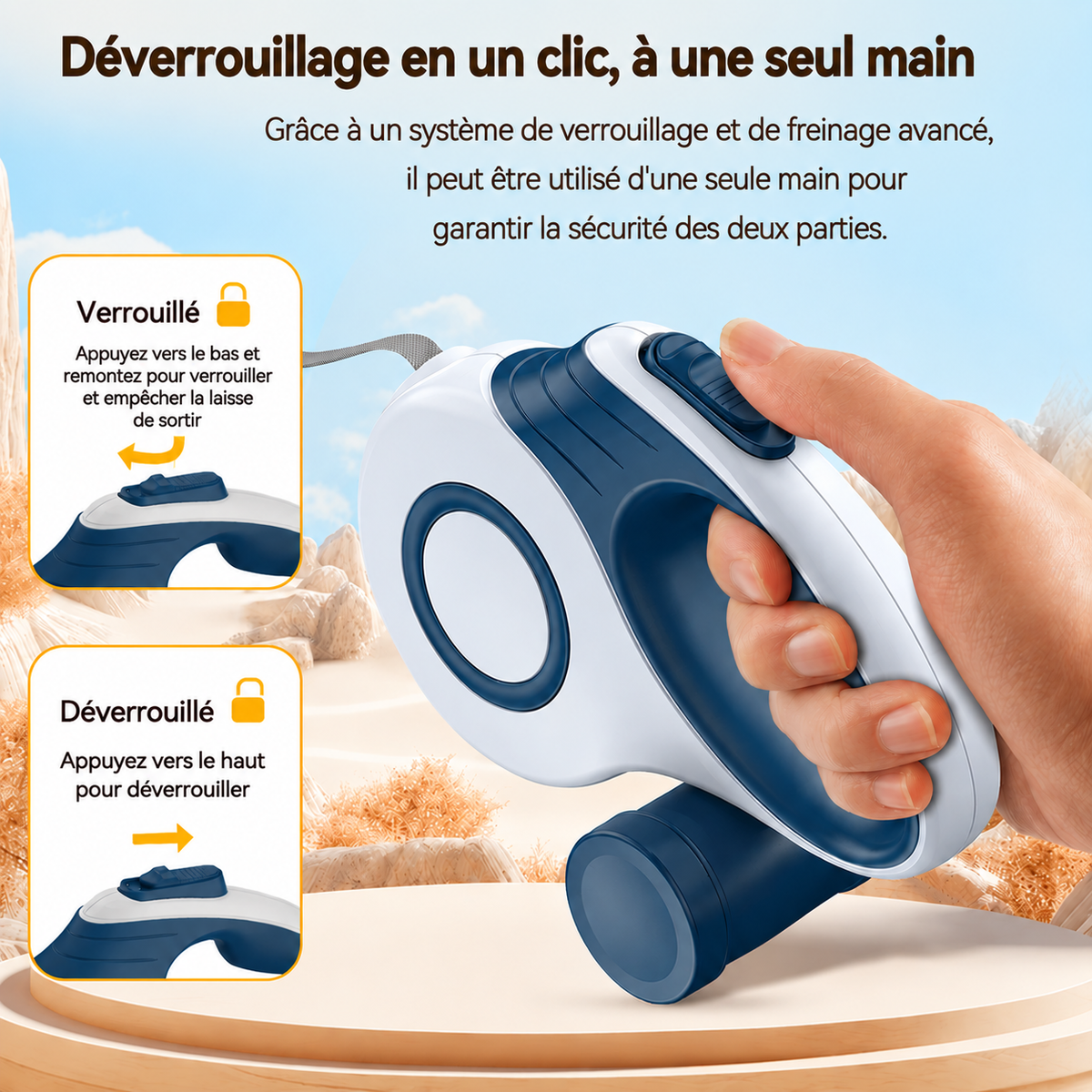 Système de verrouillage une main de la laisse rétractable