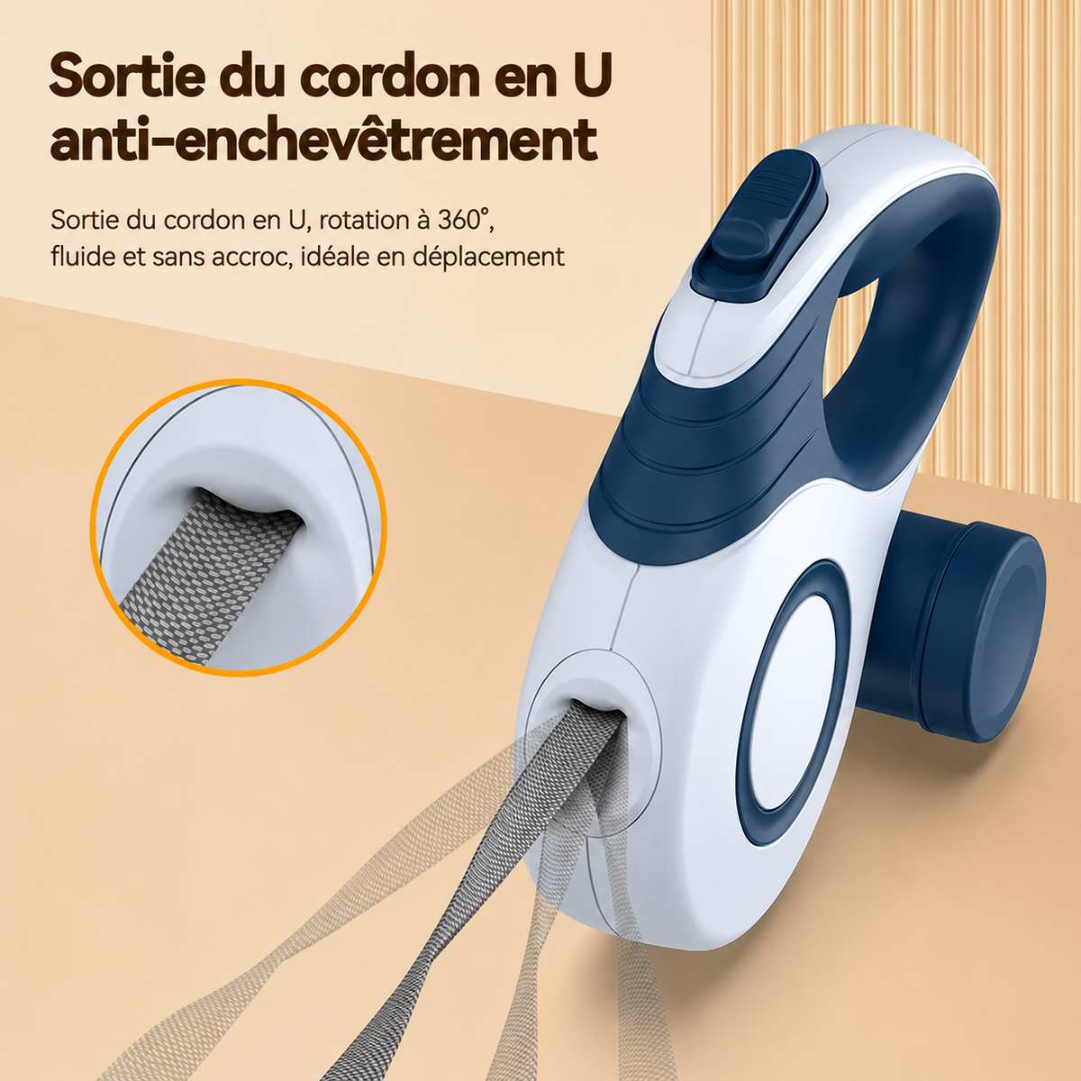 Sortie du cordon en U anti-enchevêtrement de la laisse rétractable