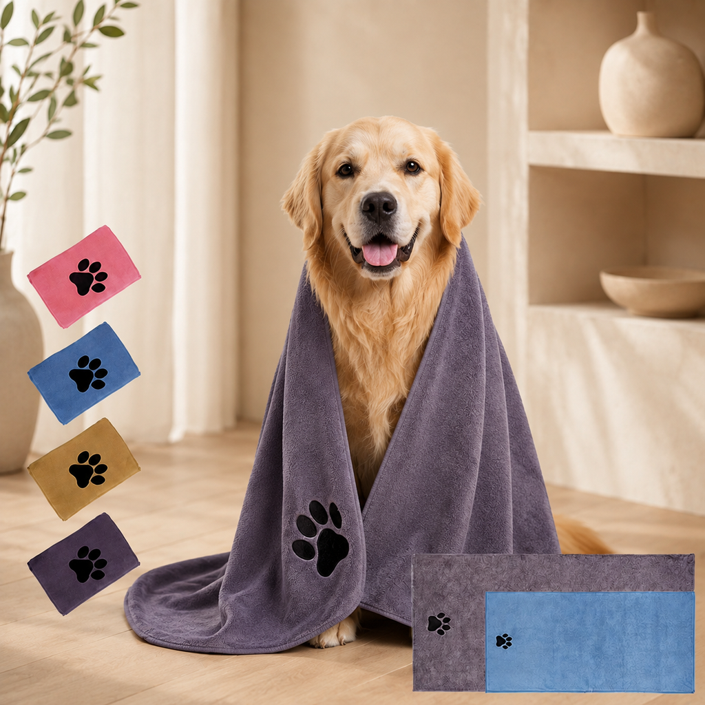Serviette microfibre absorbante pour chien et chat