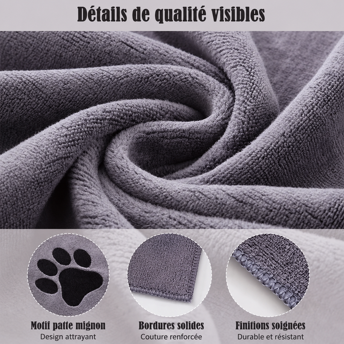 Zoom sur la texture douce de la serviette microfibre pour animaux